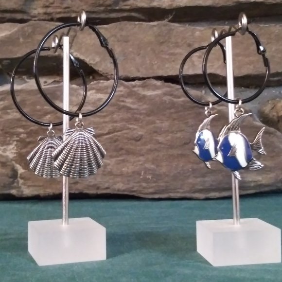 Beachy Sea Shell & Fish Hoop Earrings (2 Pair) - Picture 1 of 9